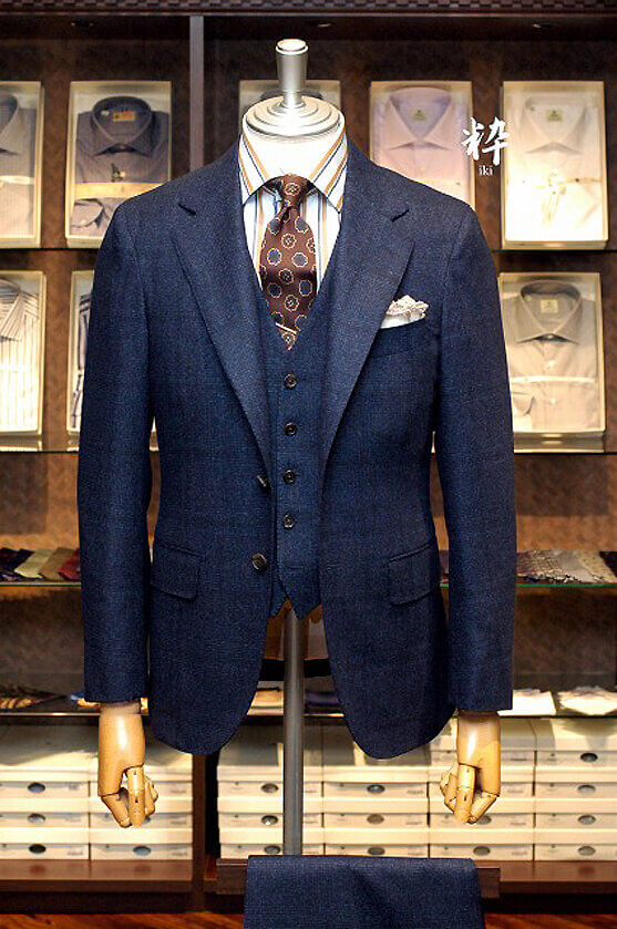Bespoke Suit(オーダースーツ) ネイビーグレンチェック スリーピース DRAPERS(ドラッパーズ)　の画像ID1514