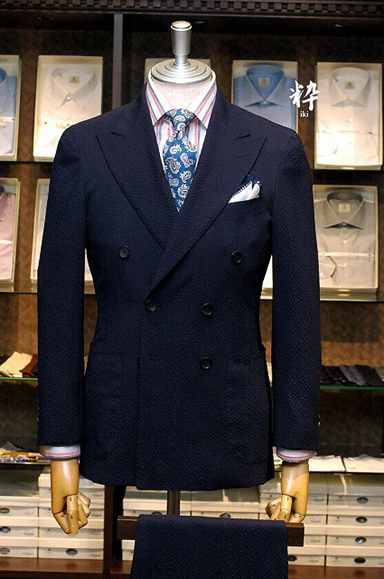 Bespoke Suit(オーダースーツ)  ウールシアサッカーネイビー CERRUTI(チェルッティ) の画像ID1214