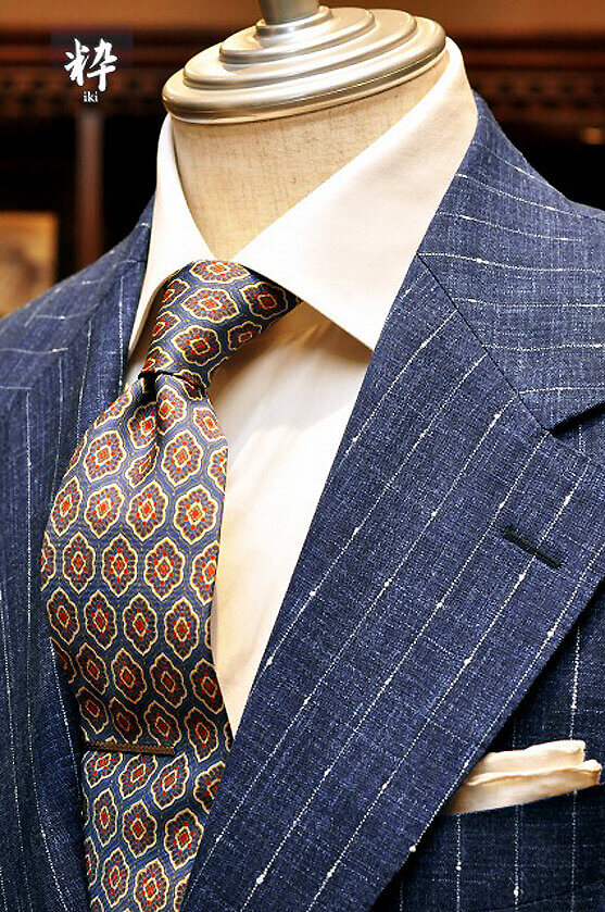 Bespoke Suit(オーダースーツ) ウール&シルク&リネン ブルーストライプ Caccioppoli(カチョッポリ) の画像ID850