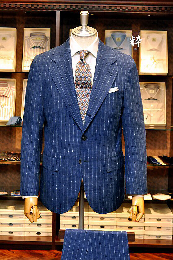 Bespoke Suit(オーダースーツ) ウール&シルク&リネン ブルーストライプ Caccioppoli(カチョッポリ) の画像ID851