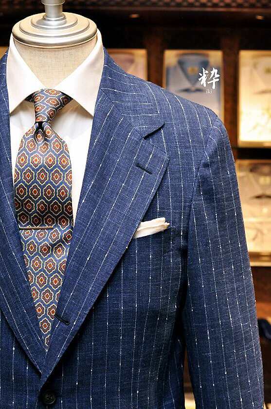 Bespoke Suit(オーダースーツ) ウール&シルク&リネン ブルーストライプ Caccioppoli(カチョッポリ) の画像ID852