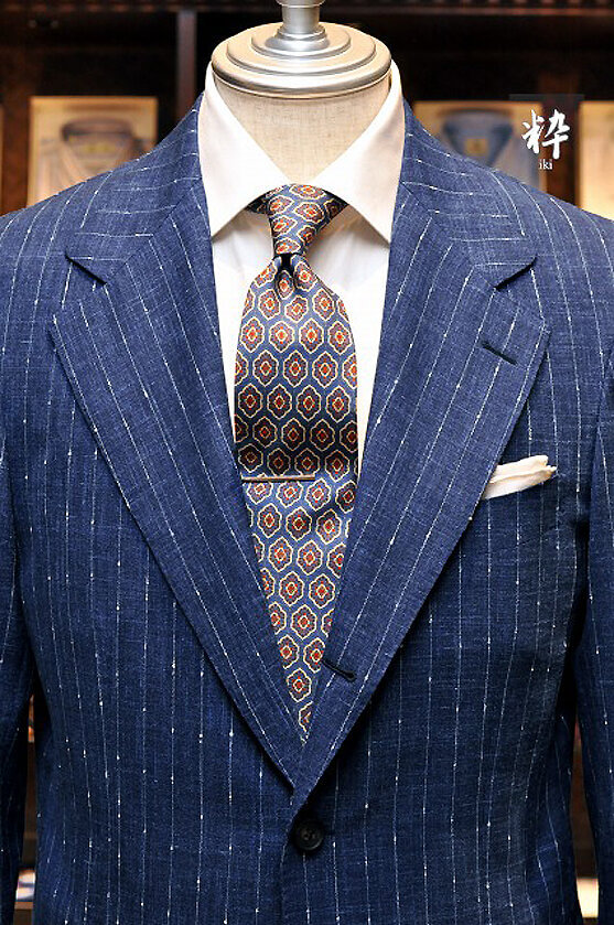 Bespoke Suit(オーダースーツ) ウール&シルク&リネン ブルーストライプ Caccioppoli(カチョッポリ) の画像ID853